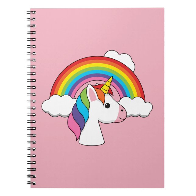 Unicorn and Rainbow with Clouds Kawaii Notebook (Front)