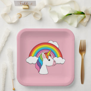 Unicorn and Rainbow with Clouds Kawaii Paper Plate
