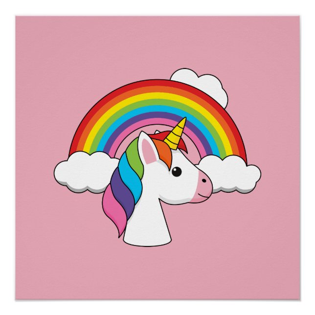 Unicorn and Rainbow with Clouds Kawaii Poster (Front)