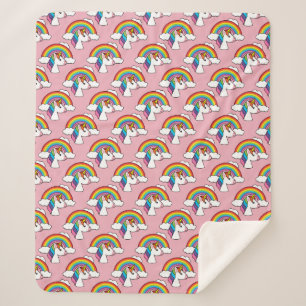 Unicorn and Rainbow with Clouds Kawaii Sherpa Blanket