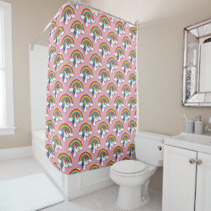 Unicorn and Rainbow with Clouds Kawaii Shower Curtain