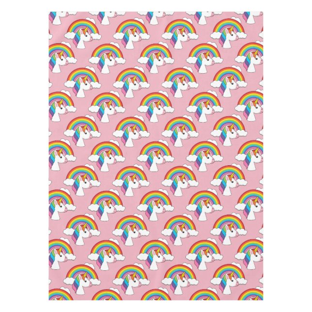 Unicorn and Rainbow with Clouds Kawaii Tablecloth (Front)