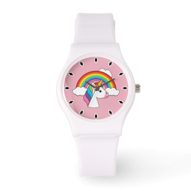 Unicorn and Rainbow with Clouds Kawaii Watch (Front)