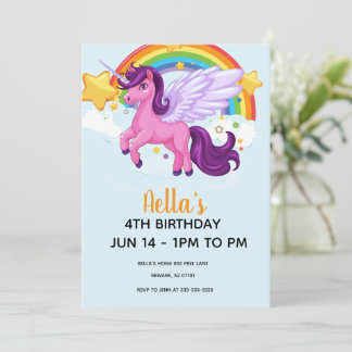 Unicorn and Rainbows Birthday Invitation