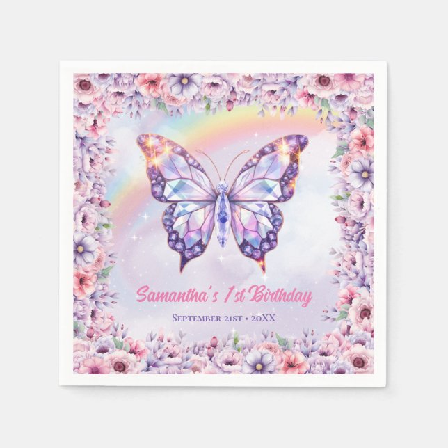 Unicorn and Rainbows Birthday Party fairy castle Napkin (Front)