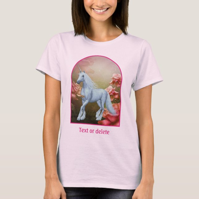 Unicorn And Roses Fantasy Horse Art  T-Shirt (Front)