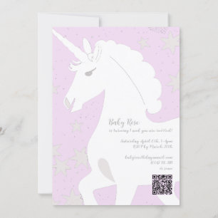 Unicorn and Stars 1st Birthday Invitation