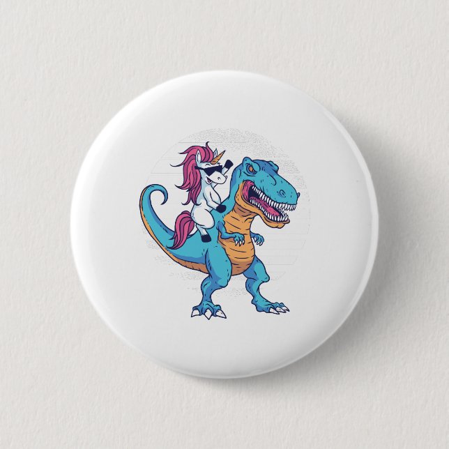 Unicorn and T-Rex 6 Cm Round Badge (Front)