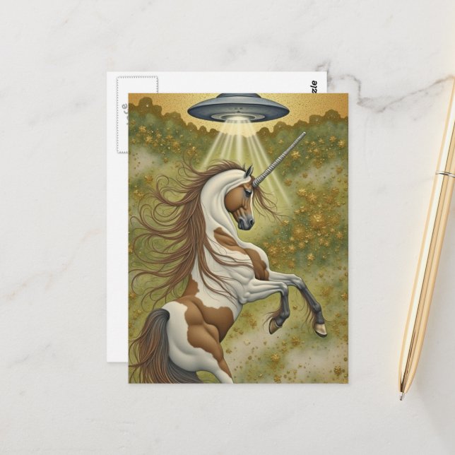 Unicorn and UFO Postcard (Front/Back In Situ)
