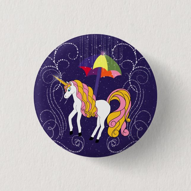 Unicorn and Umbrella Whimsical Cartoon Art 3 Cm Round Badge (Front)