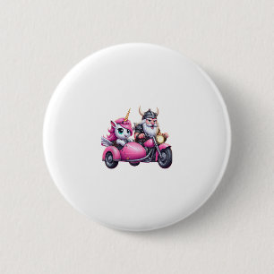 Unicorn And Viking Riding A Motorcycle Men Women K 6 Cm Round Badge