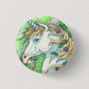 UNICORN AND VIOLETS, FANTASY HORSE BUTTON Pin
