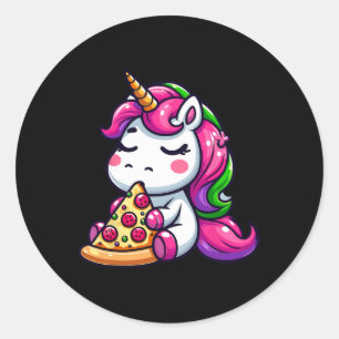 Unicorn Animal Eating Pizza Margherita Meal Foodie Classic Round Sticker