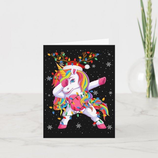 Unicorn Animal Santa Hat Ugly Christmas Tree Light Card (Front)