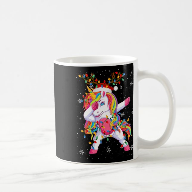 Unicorn Animal Santa Hat Ugly Christmas Tree Light Coffee Mug (Right)