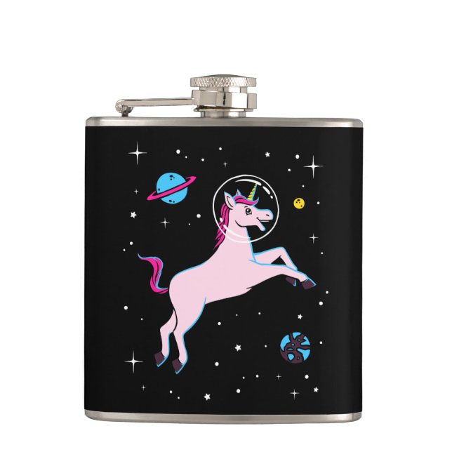 Unicorn Animals In Space Hip Flask (Front)