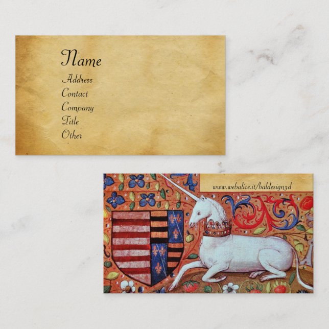 UNICORN / Antique Brown Parchment Business Card (Front/Back)