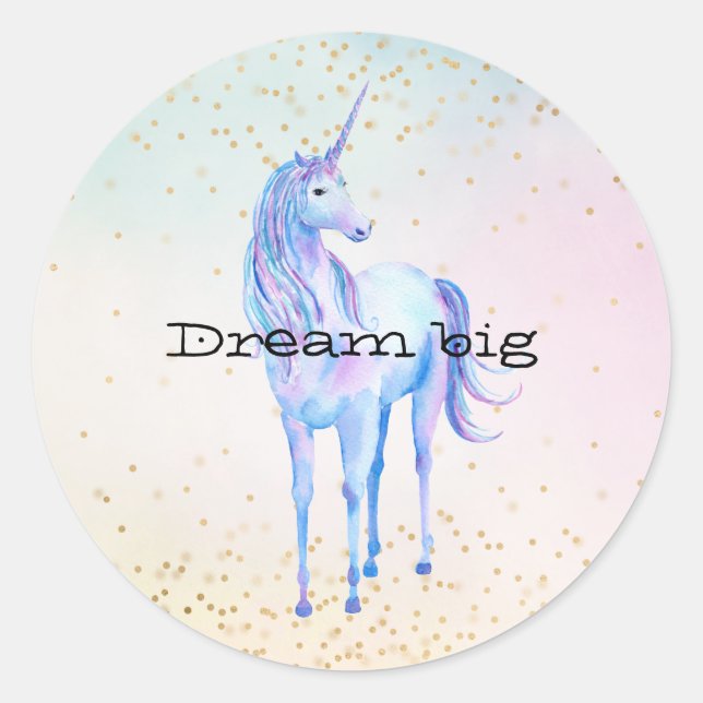 Unicorn Aqua Pink Yellow Tie Dye Gold Confetti Classic Round Sticker (Front)