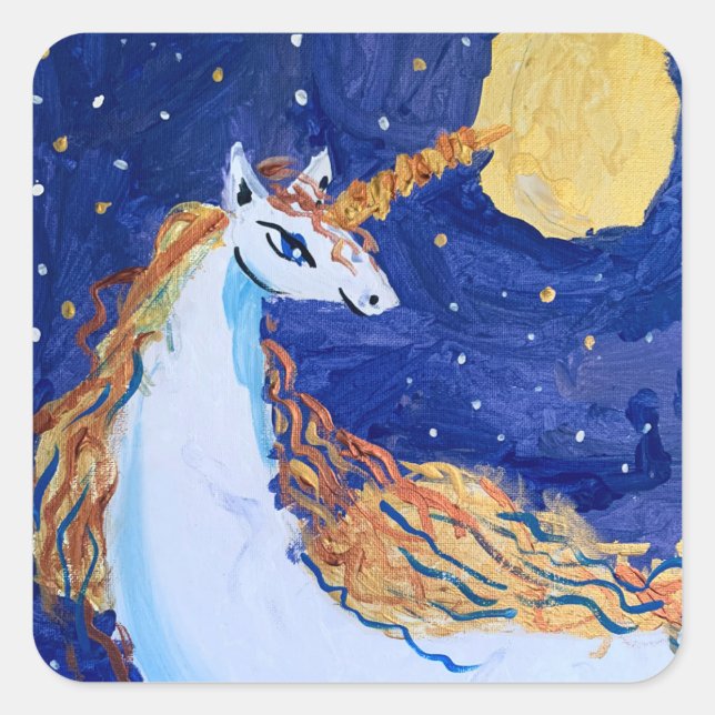 Unicorn "Art by Kids" Square Sticker (Front)