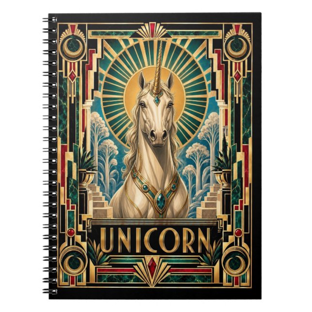 Unicorn, Art Deco Mythical Notebook (Front)