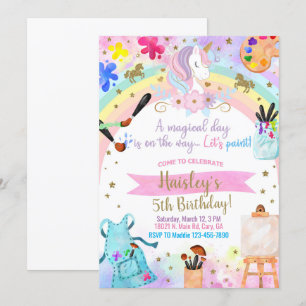 Unicorn art, painting, girl birthday invitation. invitation