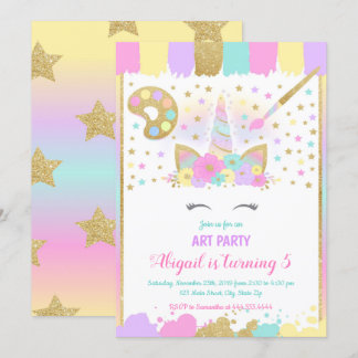 Unicorn Art Party Birthday Invitation, Unicorn Invitation