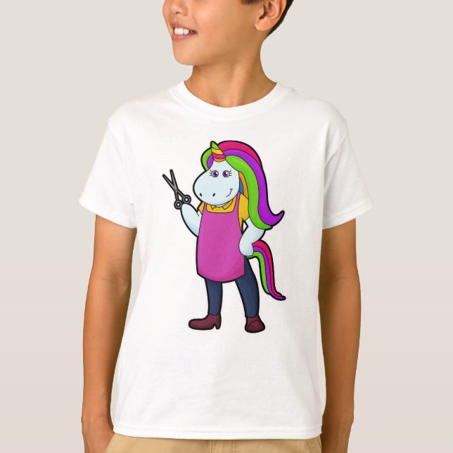 Unicorn as Hairdresser with Scissors T-Shirt (Front)