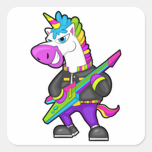 Unicorn as Musician with Guitar Square Sticker (Front)