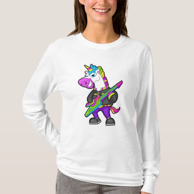 Unicorn as Musician with Guitar T-Shirt (Front)