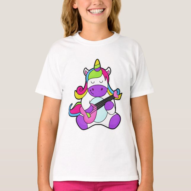 Unicorn as Musician with Guitar T-Shirt (Front)