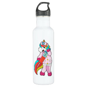 Unicorn as Nurse at Vaccination & Syringe 710 Ml Water Bottle