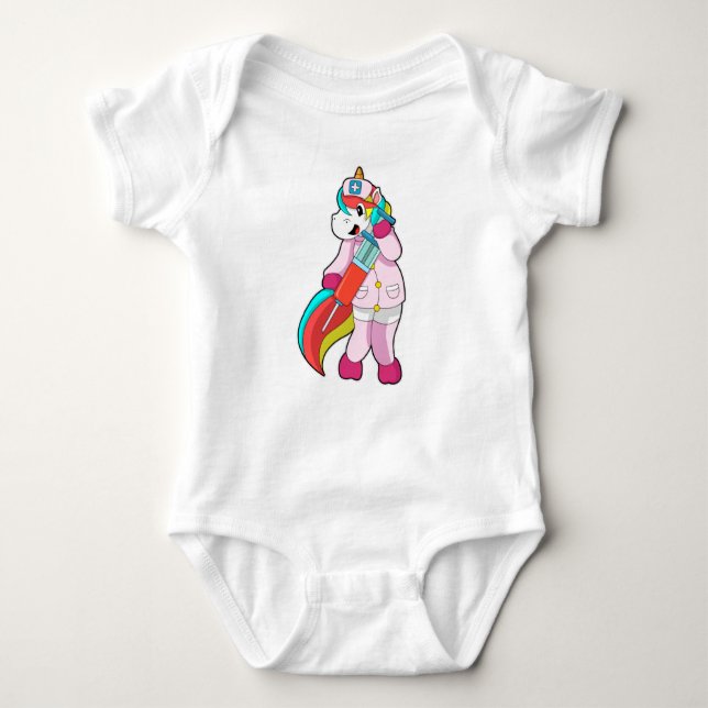 Unicorn as Nurse at Vaccination & Syringe Baby Bodysuit (Front)