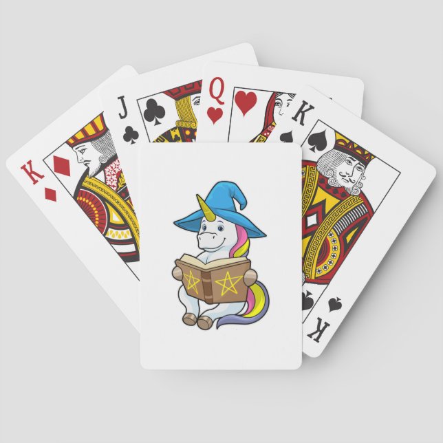 Unicorn as Wizard with Book & Hat Playing Cards (Back)