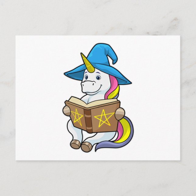 Unicorn as Wizard with Book & Hat Postcard (Front)