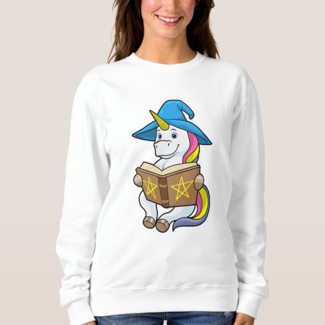 Unicorn as Wizard with Book & Hat Sweatshirt (Front)