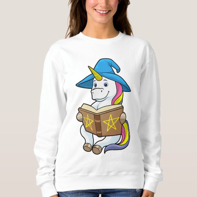 Unicorn as Wizard with Book & Hat Sweatshirt (Front)