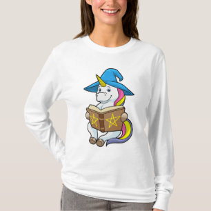 Unicorn as Wizard with Book & Hat T-Shirt