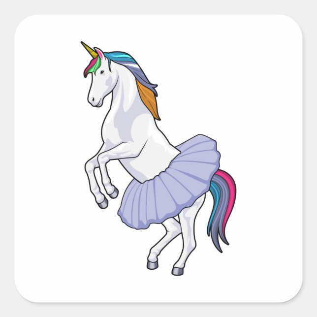 Unicorn at Ballet with Skirt Square Sticker (Front)