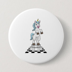 Unicorn at Chess as Chess piece Knight 7.5 Cm Round Badge