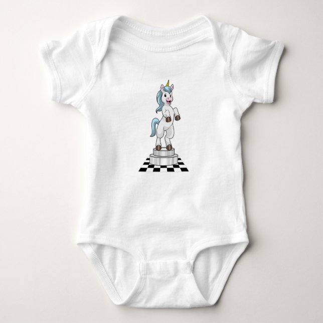 Unicorn at Chess as Chess piece Knight Baby Bodysuit (Front)