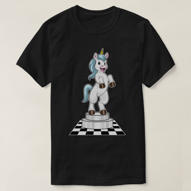 Unicorn at Chess as Chess piece Knight T-Shirt (Design Front)