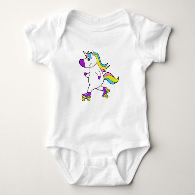 Unicorn at Inline skating with Roller skates Baby Bodysuit (Front)