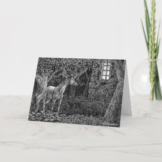 Unicorn at Night Pen Drawing Card (Front)