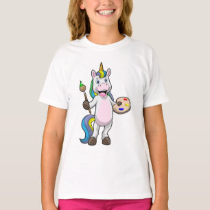 Unicorn at Painting with Brush & Colour T-Shirt
