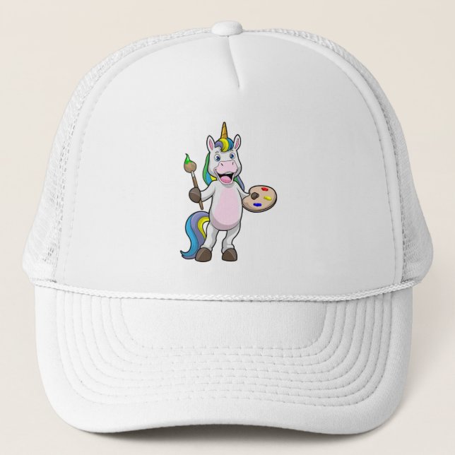 Unicorn at Painting with Brush & Colour Trucker Hat (Front)
