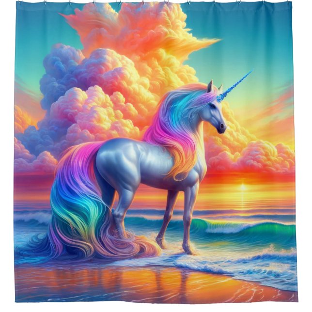 Unicorn at Sunset Shower Curtain (Front)