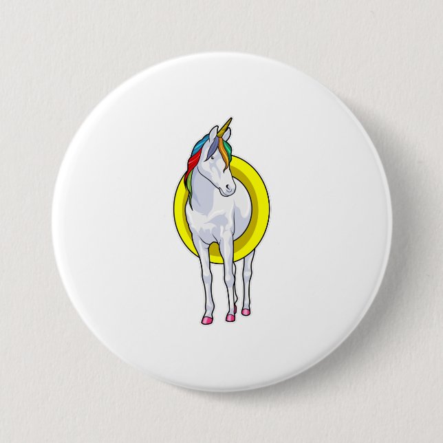 Unicorn at Swimming with Swim ring 7.5 Cm Round Badge (Front)