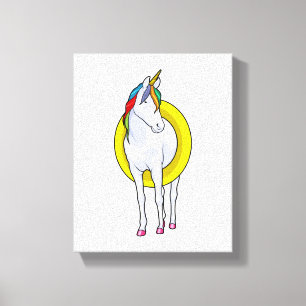 Unicorn at Swimming with Swim ring Canvas Print