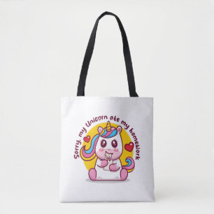 Unicorn ate my homework (on light colours)  tote bag