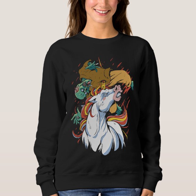Unicorn Attacking Zombie   Horror   Cool Gothic Sweatshirt (Front)